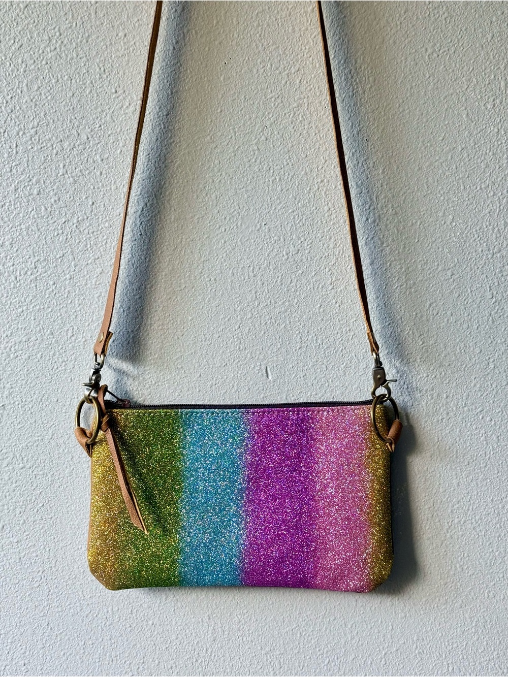 Keep it Gypsy Western Chic Glitter Leather Cowhide Crossbody Bag